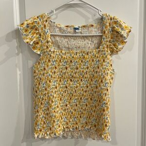 Old Navy Yellow Floral Smocked Blouse